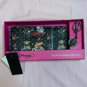 Ed Hardy Black and Red Zip Wallet & Key Ring